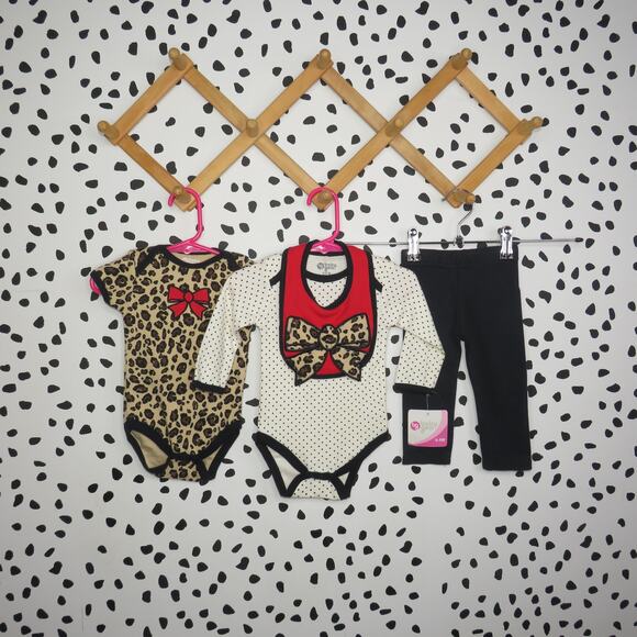 Baby Gear Leopard Polka Dot Baby 4 Pack Outfit Set - Picture 1 of 7